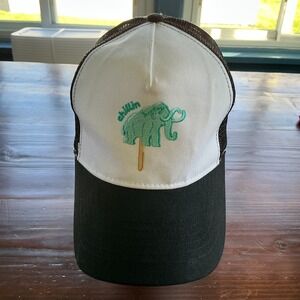 Trucker Hat White Black Elephant Chillin Cap Embroidered Adjustable Snapback‎
